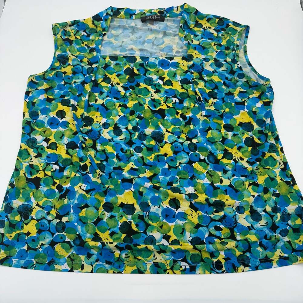 Kasper Sleeveless Blouse Top Blue Green Abstract Print Size 2X
